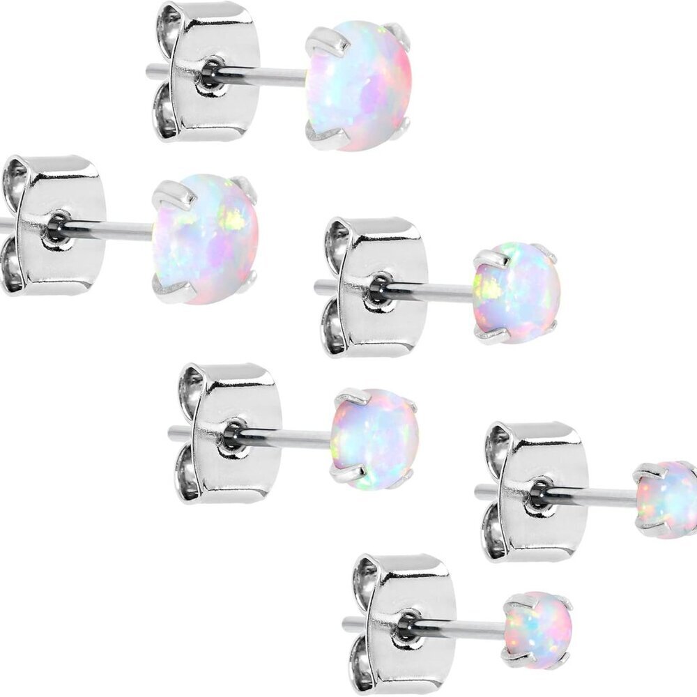 Stainless Steel Synthetic Opal Stud Earrings Pack of 3 for Women Men Gift